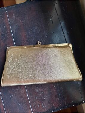 Vintage Ande Gold Metallic Clutch Purse 50s 60s Evening Bag Hidden Chain